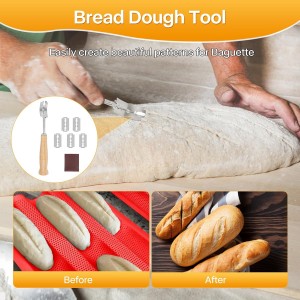 Perforated Baguette Bread Pan, French Bread Baking Pan Nonstick with Dough Couche & Cutter, Food Grade Carbon Steel 3-Slot Baguette Tray 15x11 Inch, Oven Safe, for Home & Professional, Red