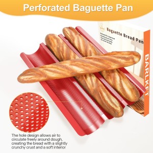 Perforated Baguette Bread Pan, French Bread Baking Pan Nonstick with Dough Couche & Cutter, Food Grade Carbon Steel 3-Slot Baguette Tray 15x11 Inch, Oven Safe, for Home & Professional, Red