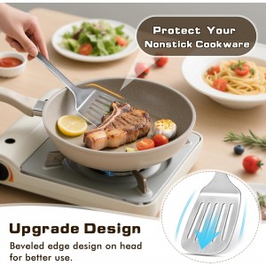 4 Pcs Cooking Utensils Set, Stainless Steel Kitchen Utensils, Heat Resistant Metal Kitchen Tools Include Solid & Slotted Turner Wok Spatula, Serving Spoon, Ergonomic Handle, Easy to Clean, Silver