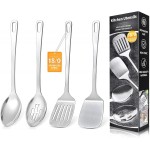4 Pcs Cooking Utensils Set, Stainless Steel Kitchen Utensils, Heat Resistant Metal Kitchen Tools Include Solid & Slotted Turner Wok Spatula, Serving Spoon, Ergonomic Handle, Easy to Clean, Silver