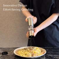 Salt and Pepper Grinder Set with Adjustable Coarseness | Manual Pepper Mill Grinder with Refillable Design | Ceramic Core | Kitchen Essential (2 Packs, Stainless Steel)