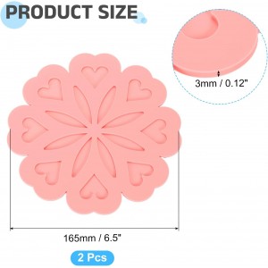uxcell 2Pcs Silicone Trivet Mats, Flower Pattern Silicone Pad Hot Pad Pan Protectors Table Protector Heat Resistant Mat for Countertop, Hot Dishes, Hot Pots and Pans, Pink