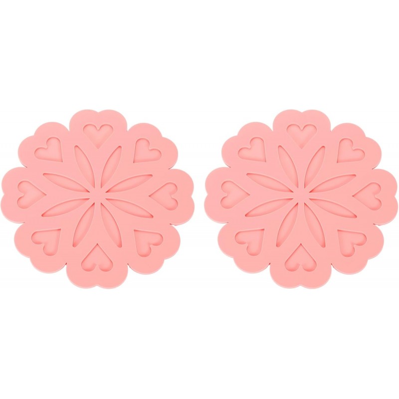 uxcell 2Pcs Silicone Trivet Mats, Flower Pattern Silicone Pad Hot Pad Pan Protectors Table Protector Heat Resistant Mat for Countertop, Hot Dishes, Hot Pots and Pans, Pink
