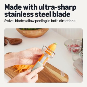 Amazon Basics Vegetable Peelers with Protective Covers, 2-Piece Set, Dishwasher-Safe, Linen Gray
