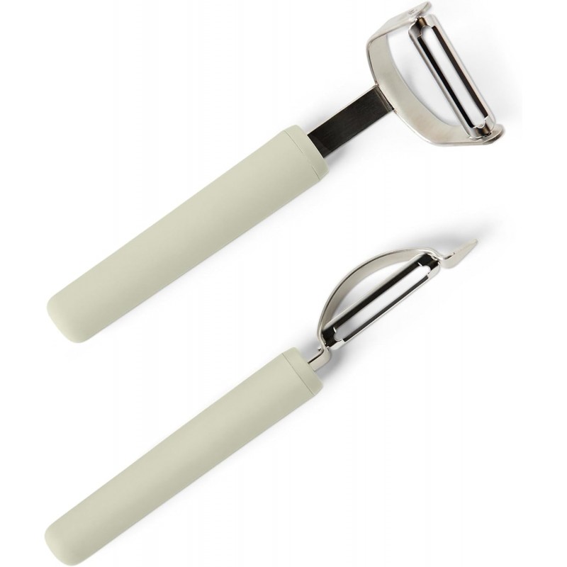 Amazon Basics Vegetable Peelers with Protective Covers, 2-Piece Set, Dishwasher-Safe, Linen Gray