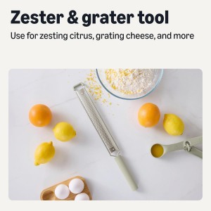 Amazon Basics Zester and Grater Tool, Soft Grip Handle, Dishwasher-Safe, Linen Gray