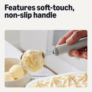 Amazon Basics Ice Cream Scoop, Soft Grip Handle, Dishwasher-Safe, Linen Gray