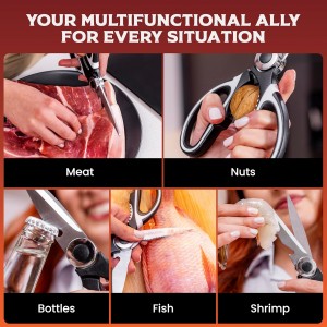 SpartaSake Premium Stainless Steel All Purpose Kitchen Shears with Sleeve - Heavy Duty Ultra Sharp kitchen Scissors for Food - Multipurpose Food Scissors for Meat Poultry Vegetable (Black-White)