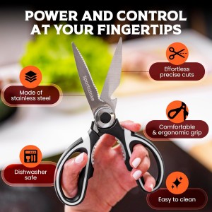 SpartaSake Premium Stainless Steel All Purpose Kitchen Shears with Sleeve - Heavy Duty Ultra Sharp kitchen Scissors for Food - Multipurpose Food Scissors for Meat Poultry Vegetable (Black-White)