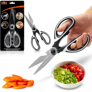 SpartaSake Premium Stainless Steel All Purpose Kitchen Shears with Sleeve - Heavy Duty Ultra Sharp kitchen Scissors for Food - Multipurpose Food Scissors for Meat Poultry Vegetable (Black-White)