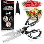 SpartaSake Premium Stainless Steel All Purpose Kitchen Shears with Sleeve - Heavy Duty Ultra Sharp kitchen Scissors for Food - Multipurpose Food Scissors for Meat Poultry Vegetable (Black-White)
