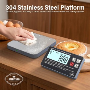 Rechargeable Digital Kitchen Food Scale - Detachable Display Electronic Weight Scale for Bread Making & Coffee Brewing, 304 Stainless Steel Platform, Backlit LCD, Count Mode, Wall-Mount & Tilt Stand