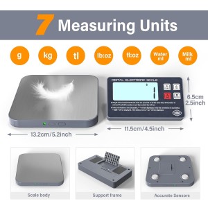 Rechargeable Digital Kitchen Food Scale - Detachable Display Electronic Weight Scale for Bread Making & Coffee Brewing, 304 Stainless Steel Platform, Backlit LCD, Count Mode, Wall-Mount & Tilt Stand
