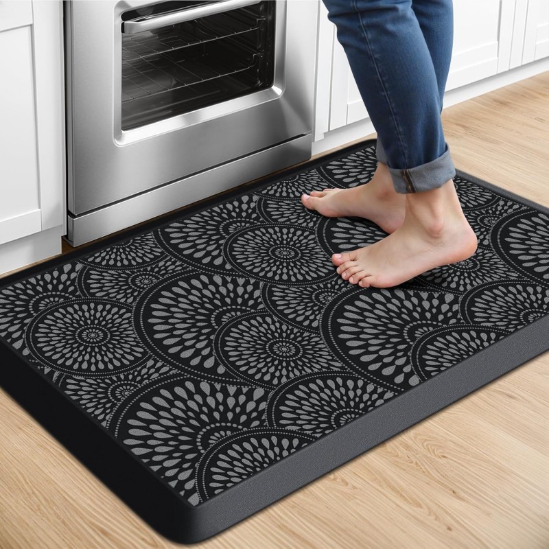 Mattitude Kitchen Mat, 17.3x28in Heavy Duty Ergonomic Comfort Foam Standing Desk Mat, Waterproof Non-Slip Standing Mats and Rugs for Kitchen, Office, Laundry, Black