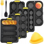 8 Pcs Silicone Baguette Hamburger Bun Baking Pan Set 4 6 9 Cup French Bun Mold 3 Cup Nonstick Baguette Bread Pan with Tool for Homemade Bread Loaf Sandwich Microwave