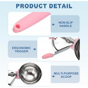 uxcell 2pcs Cookie Scoops, Ice Cream Scoop with Trigger for Baking Cookie Dough Rice Pudding Kitchen Gadget, Pink