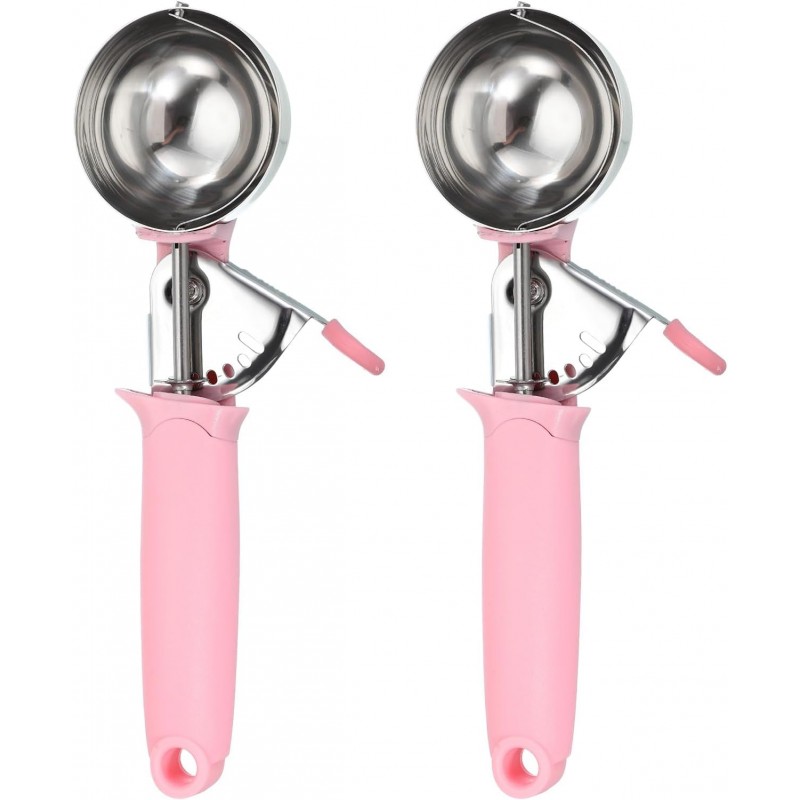 uxcell 2pcs Cookie Scoops, Ice Cream Scoop with Trigger for Baking Cookie Dough Rice Pudding Kitchen Gadget, Pink