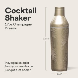Corkcicle Cocktail Shaker - Triple-Insulated Stainless Steel - Leak-Proof Lid with Built-In Strainer - Non-Slip Bottom - Summer Drinkware Gift - 17 oz - Champagne Dreams