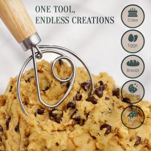 13-Inch Danish Dough Whisk – Wooden Handle with Stainless Steel Single Loop – Bread Whisk for Sourdough, Pizza Dough, Cake Batter and Artisan Bread Baking