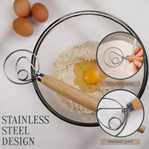 13-Inch Danish Dough Whisk – Wooden Handle with Stainless Steel Single Loop – Bread Whisk for Sourdough, Pizza Dough, Cake Batter and Artisan Bread Baking