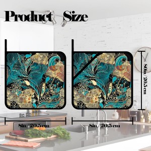Vintage Floral Pot Holders Set of 2,Kitchen Heat Resistant Potholder for BBQ Cooking Baking,Food Hot Pad for Women Men