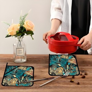 Vintage Floral Pot Holders Set of 2,Kitchen Heat Resistant Potholder for BBQ Cooking Baking,Food Hot Pad for Women Men