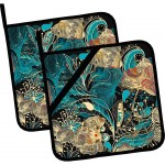 Vintage Floral Pot Holders Set of 2,Kitchen Heat Resistant Potholder for BBQ Cooking Baking,Food Hot Pad for Women Men