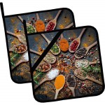 Colorful Spices and Herbs Pot Holders Set of 2,Kitchen Heat Resistant Potholder for Microwave Cooking Baking Oven and BBQ