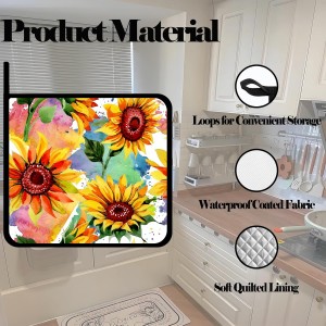 Watercolor Sunflower Floral Pot Holders Set of 2,Kitchen Heat Resistant Potholder for BBQ Cooking Baking,Food Hot Pad for Women Men