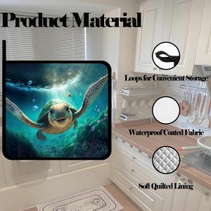 Cute Turtle Pot Holders Set of 2,Sea Animals Kitchen Heat Resistant Potholders for Microwave Cooking Baking Oven and BBQ Gifts for Women