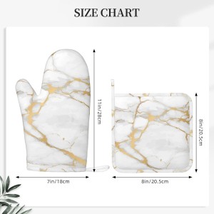 Oven Mitts and Pot Holders White Gold Marble Abstract Silicone Kitchen Accessories Set of 2 Heat Resistant Long Gloves Potholder Non-Slip Grip for Chef Cooking,Baking,Grilling,BBQ