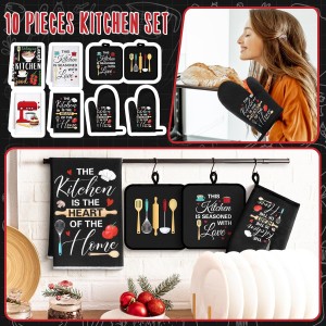 Leinuosen 8 Pcs Cuisine Kitchen Decor Accessories Set Farmhouse Towels Oven Mitts Pot Holders Dishcloths Set Kitchen Decorative Absorbent Gloves Potholders for Chef Baking Cooking