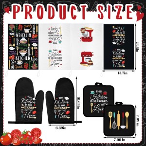 Leinuosen 8 Pcs Cuisine Kitchen Decor Accessories Set Farmhouse Towels Oven Mitts Pot Holders Dishcloths Set Kitchen Decorative Absorbent Gloves Potholders for Chef Baking Cooking