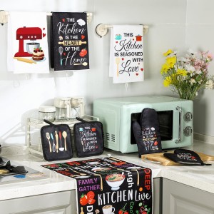 Leinuosen 8 Pcs Cuisine Kitchen Decor Accessories Set Farmhouse Towels Oven Mitts Pot Holders Dishcloths Set Kitchen Decorative Absorbent Gloves Potholders for Chef Baking Cooking