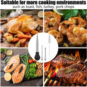 8-Piece Stainless Steel Turkey Baster Set, Meat Marinade Injector with 4 Needles & Cleaning Brush, Silicone Bulb Syringe for BBQ Thanksgiving Kitchen Cooking