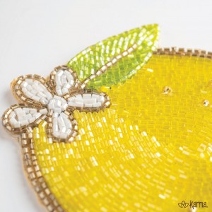 Karma, Lemon Beaded Drink Coasters Set of 4, Summer Round Beaded Coasters for Dinning Table and Coffee Table, Lemon