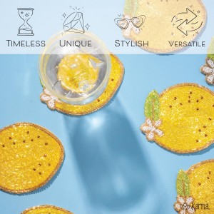 Karma, Lemon Beaded Drink Coasters Set of 4, Summer Round Beaded Coasters for Dinning Table and Coffee Table, Lemon