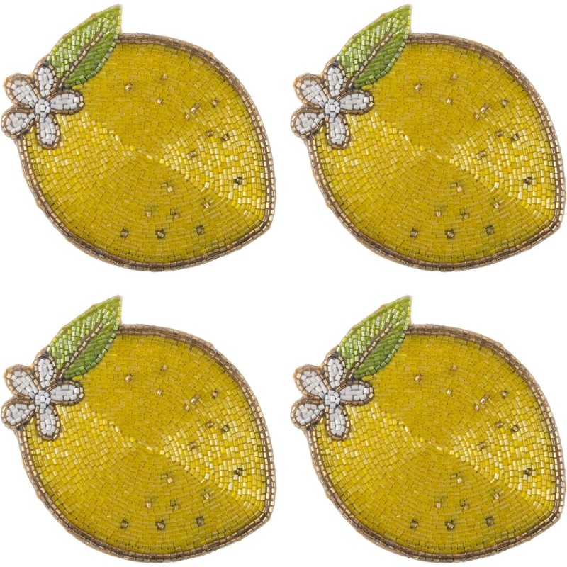 Karma, Lemon Beaded Drink Coasters Set of 4, Summer Round Beaded Coasters for Dinning Table and Coffee Table, Lemon