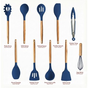 OVENTE Silicone Cooking Utensils Set, 17pcs Heat Resistant Kitchen Tools and Gadgets for Nonstick Cookware, BPA Free Spatula Set with Wooden Handle, Cup Holder, Oven Gloves and Hot Pads, Blue SPS17BL