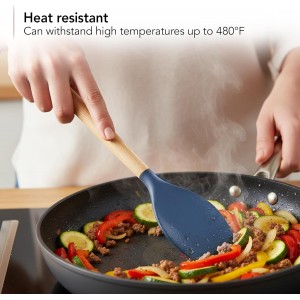 OVENTE Silicone Cooking Utensils Set, 17pcs Heat Resistant Kitchen Tools and Gadgets for Nonstick Cookware, BPA Free Spatula Set with Wooden Handle, Cup Holder, Oven Gloves and Hot Pads, Blue SPS17BL