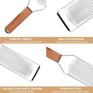 Professional Cheese Graters for Kitchen Stainless Steel Handheld,Durable Rust-Proof Metal Lemon Zester Grater With Wood Handle for Cheese,Chocolate,Spices,Kitchen Gadgets (Square Hole)