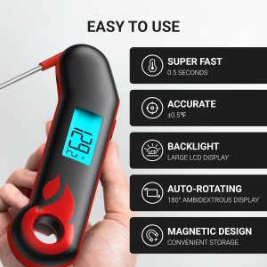 ThermoMaven Professional Meat Thermometer, Instant Read in 0.5 Sec, NIST Certified Accuracy ±0.5°F, IP67 Waterproof, Ambidextrous Backlight & Auto-Rotating Display, for BBQ/Grill/Cooking, Black&Red