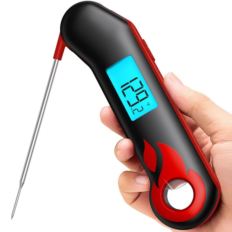 ThermoMaven Professional Meat Thermometer, Instant Read in 0.5 Sec, NIST Certified Accuracy ±0.5°F, IP67 Waterproof, Ambidextrous Backlight & Auto-Rotating Display, for BBQ/Grill/Cooking, Black&Red