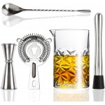 Cocktail Mixing Glass Kit, 24 OZ Crystal Stirring Glass with Stainless Steel Bar Tools – 2 OZ 1 OZ Jigger, Muddler, Strainer, Spoon, Recipe – Bartender Gifts for Men, Elegant Barware for Home & Party