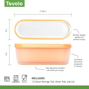 Tovolo Ice Cream Containers for Homemade Ice Cream Sunburst Orange, Glide A Scoop Ice Cream Tub for Reusable Ice Cream, 1.5 Quart BPA Free Insulated Freezer Safe Ice Cream Container with Lid