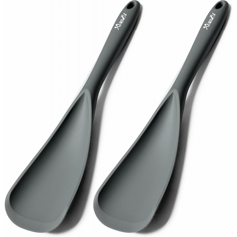 Silicone Spatula Spoon, Great for Both Cooking and Serving Durable BPA-Free Matte Black Silicone, Seamless Design, Safe for Nonstick Cooking Surfaces, 2-Pcs, Gray