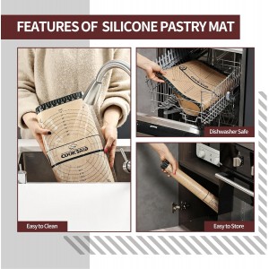 Cook's Aid Silicone Pastry Mat Extra Large with Measurements 26''x16'' for Reusable,Non-slip Silicone Baking Mat, Counter, Dough Rolling, Oven Liner,Fondant/Pie Crust,Dark Gray