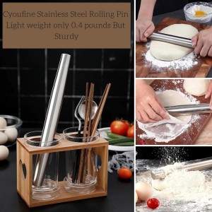 12.8-inch Stainless Steel Rolling Pin for Baking, French Smooth Metal Rolling Pin Kitchen Dough Roller for Fondant, Pizza, Pie, Cookie and Pastry