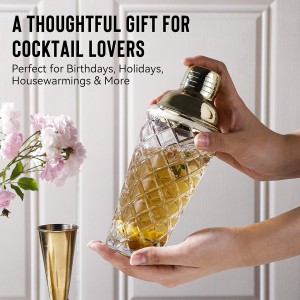 Glass Cocktail Shaker Set with Built-in Strainer – 16oz Thickened Pineapple Glass Gold Shaker Set, Gold Jigger & Bar Spoon with Muddler for Home Bar/Trolley Décor/Margaritas/Martinis