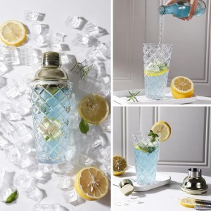 Glass Cocktail Shaker Set with Built-in Strainer – 16oz Thickened Pineapple Glass Gold Shaker Set, Gold Jigger & Bar Spoon with Muddler for Home Bar/Trolley Décor/Margaritas/Martinis